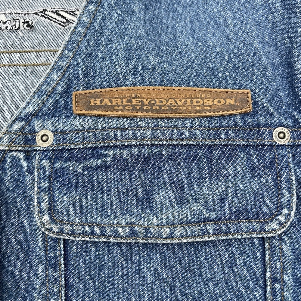 Vintage Harley Davidson Motorcycle Vest L Trucker Denim Jean Sleeveless Jacket - Picture 6 of 10